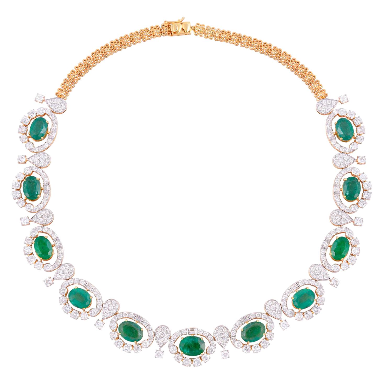 28.25 Carat Emerald 14 Karat Gold Diamond Necklace For Sale