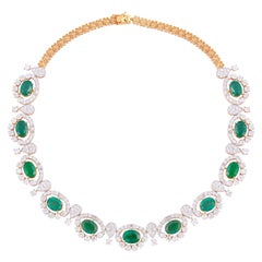 28.25 Carat Emerald 14 Karat Gold Diamond Necklace