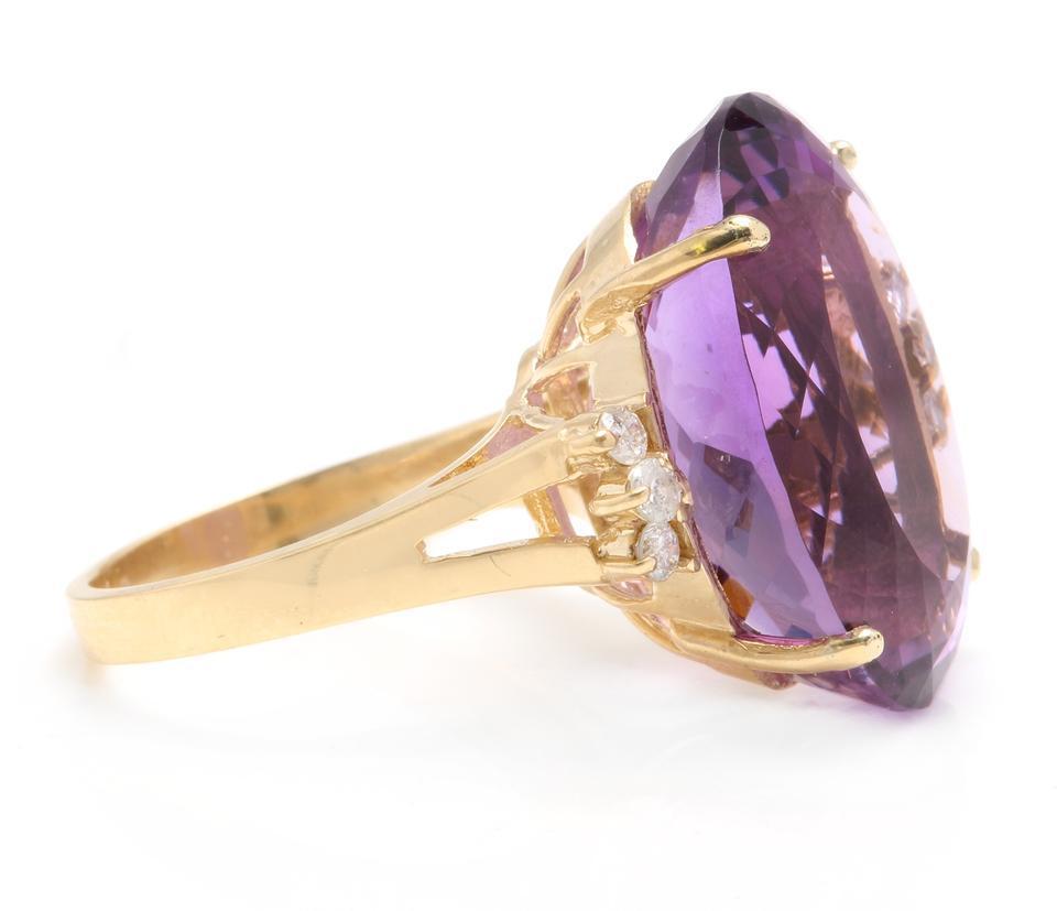 Mixed Cut 28.25 Carat Natural Amethyst and Diamond 14 Karat Solid Yellow Gold Ring For Sale
