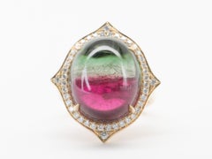 28.29ct Anillo de Cóctel de Turmalina de Sandía Bicolor 14K Oro Pesado 14 gramos