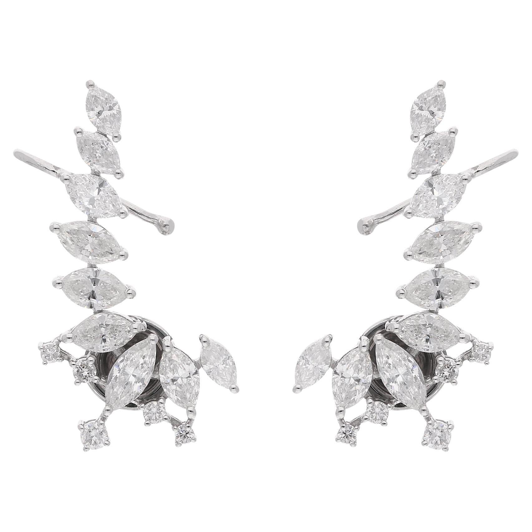 2.82Ct Marquise 
Rundschliff Diamant 18k Weißgold Ohrclimber Ohrringe