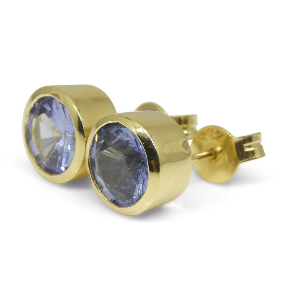 2.82ct Round Blue Sapphire Stud Earrings Set in 18k Yellow Gold 5