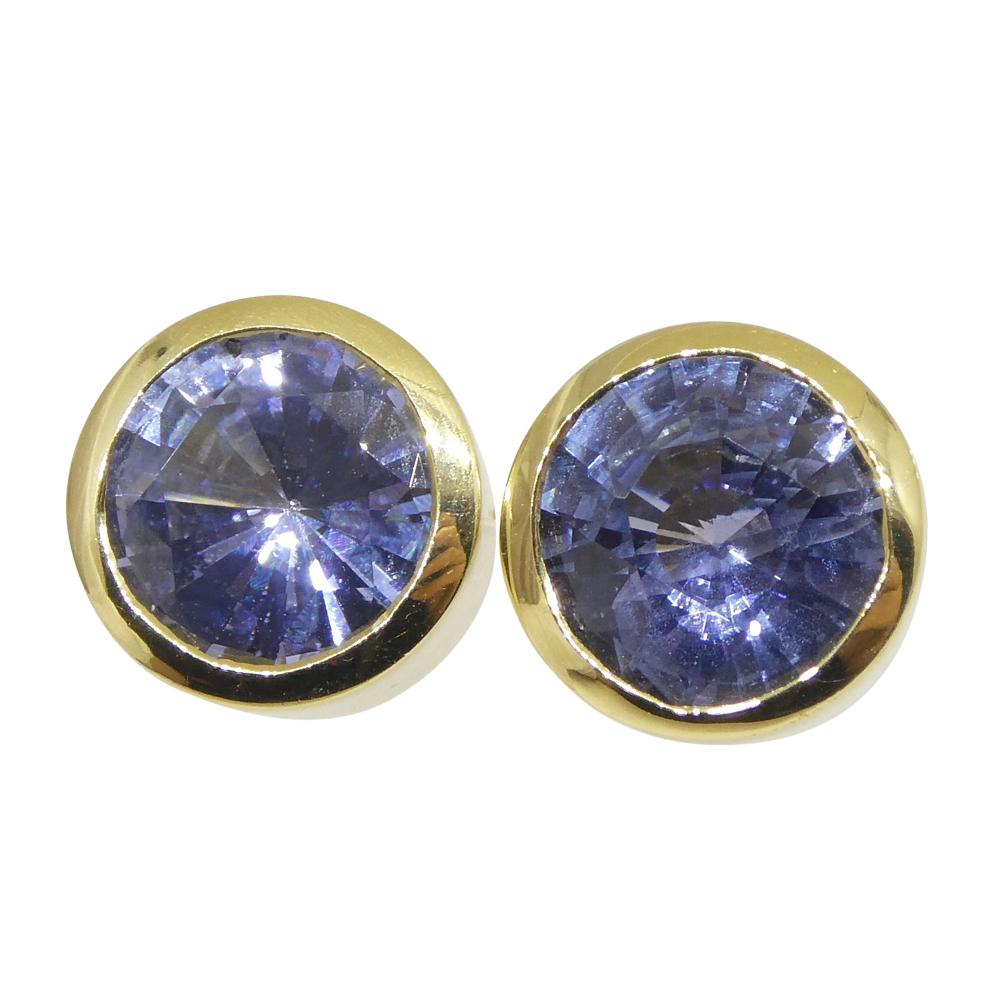 2.82ct Round Blue Sapphire Stud Earrings Set in 18k Yellow Gold 6