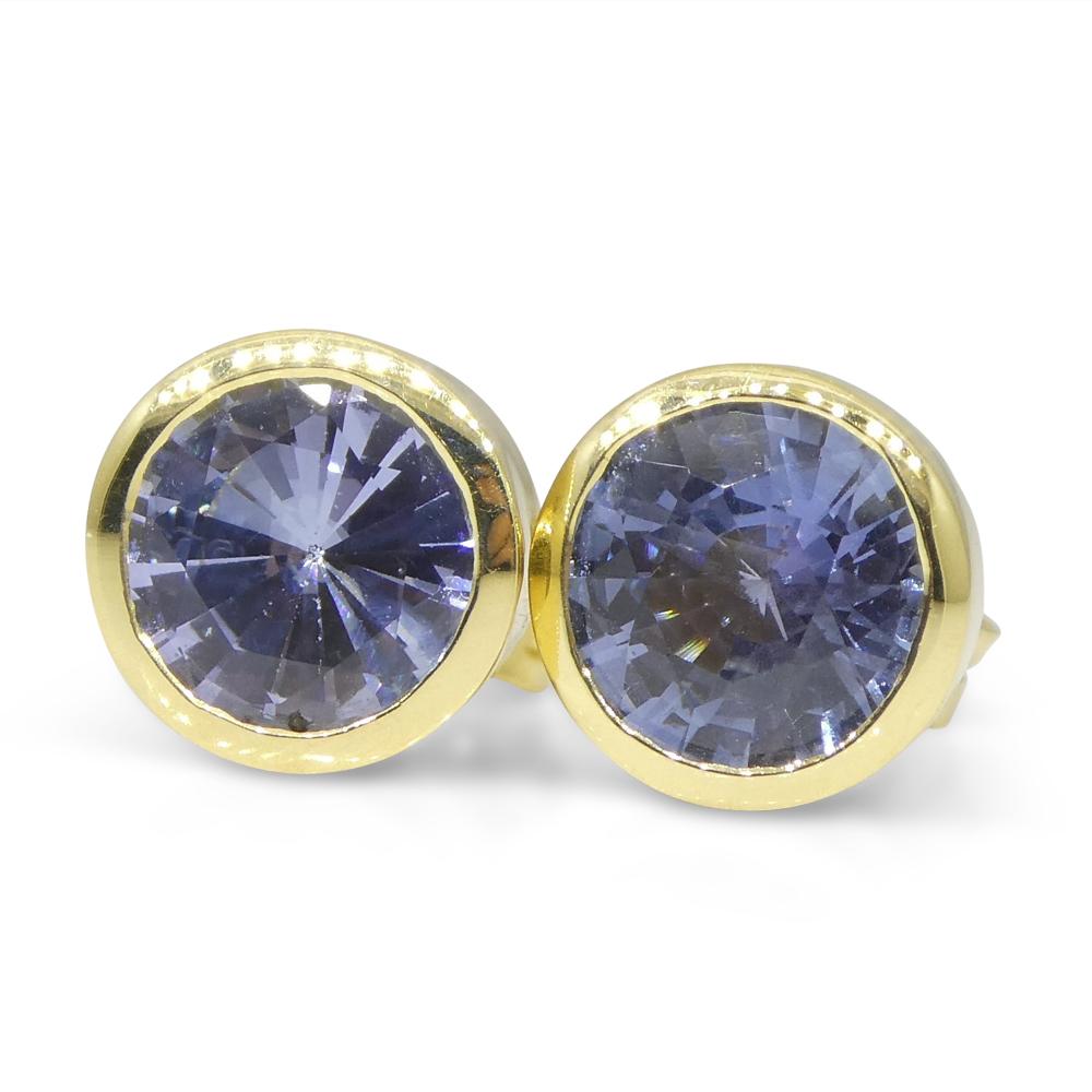 Round Cut 2.82ct Round Blue Sapphire Stud Earrings Set in 18k Yellow Gold