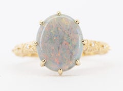 2.82ct Solid Australian Opal on Vintage Lace Band Bridal Ring Set 14k Gold R6495