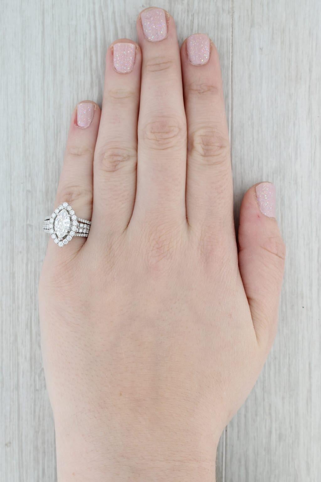 Anillo de compromiso con halo de diamantes marquesa de 2,82 ctw Oro blanco de 18k Talla 7,5 GIA en venta 3