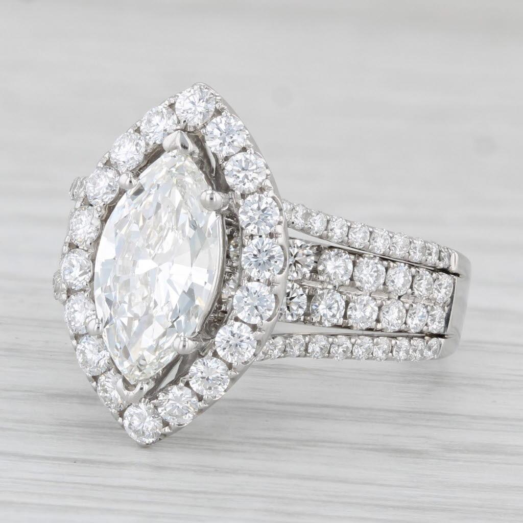 2.82ctw Marquise Diamond Halo Engagement Ring 18k White Gold Size 7.5 GIA