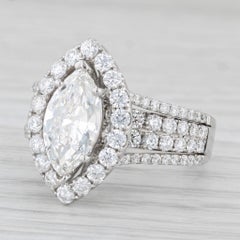 Anillo de compromiso con halo de diamantes marquesa de 2,82 ctw Oro blanco de 18k Talla 7,5 GIA