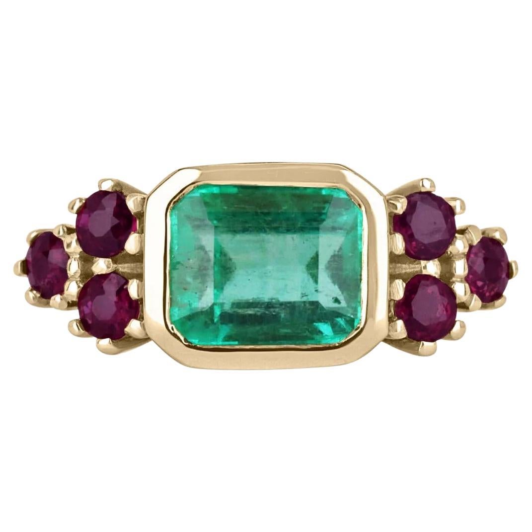 Bague en or 18 carats avec émeraude et rubis rouge de 2,82 carats poids total