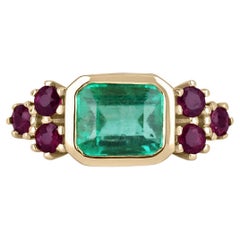 Anillo de oro de 18 quilates con esmeralda y rubí rojo de 2,82 qt