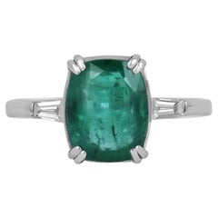2.82tcw Three Stone Cushion Cut Emerald & Diamond Baguette Engagement Ring 14K
