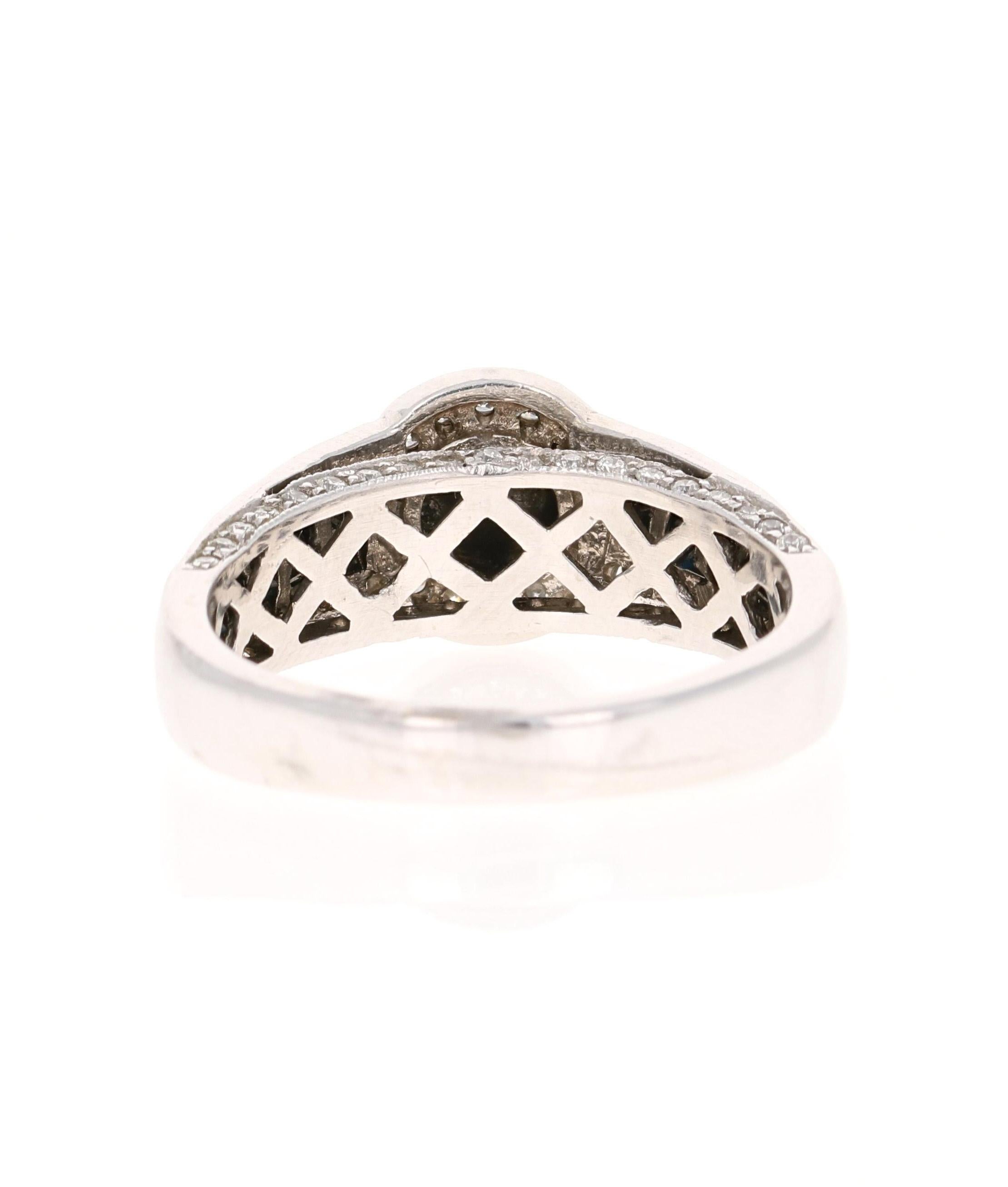 Round Cut 2.83 Carat Black and White Diamond 14 Karat White Gold Engagement Ring For Sale