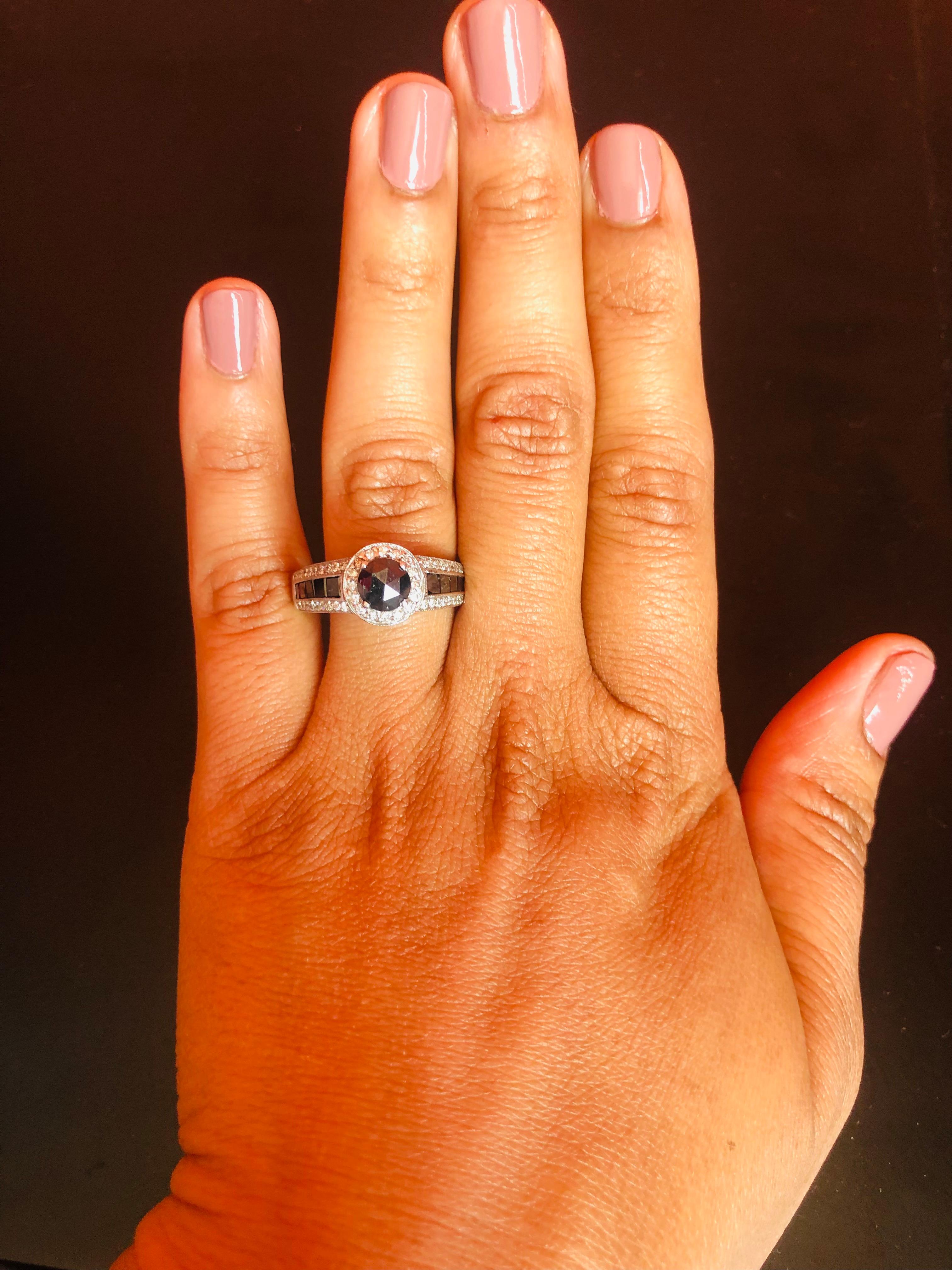 Women's 2.83 Carat Black and White Diamond 14 Karat White Gold Engagement Ring For Sale