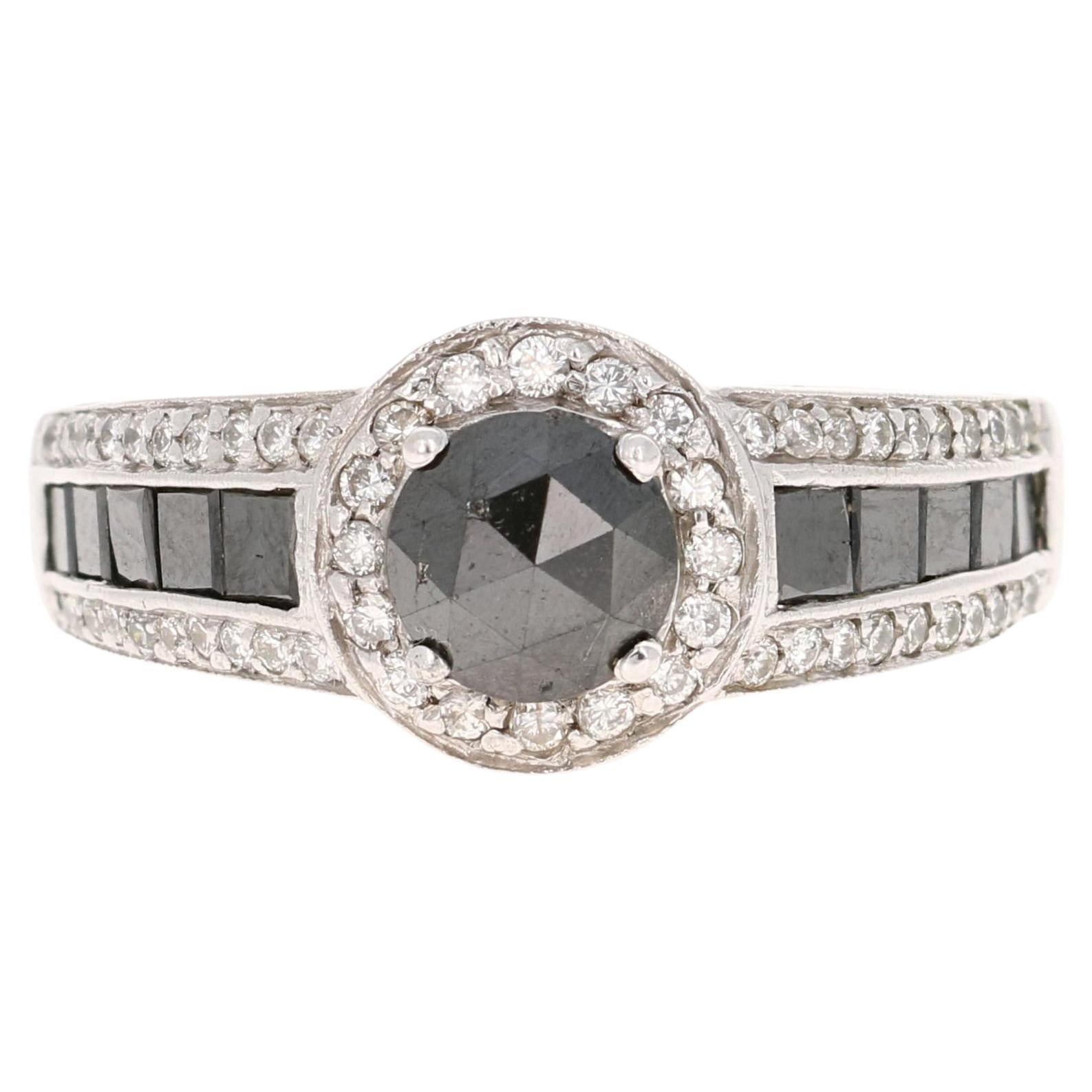 2.83 Carat Black and White Diamond 14 Karat White Gold Engagement Ring For Sale