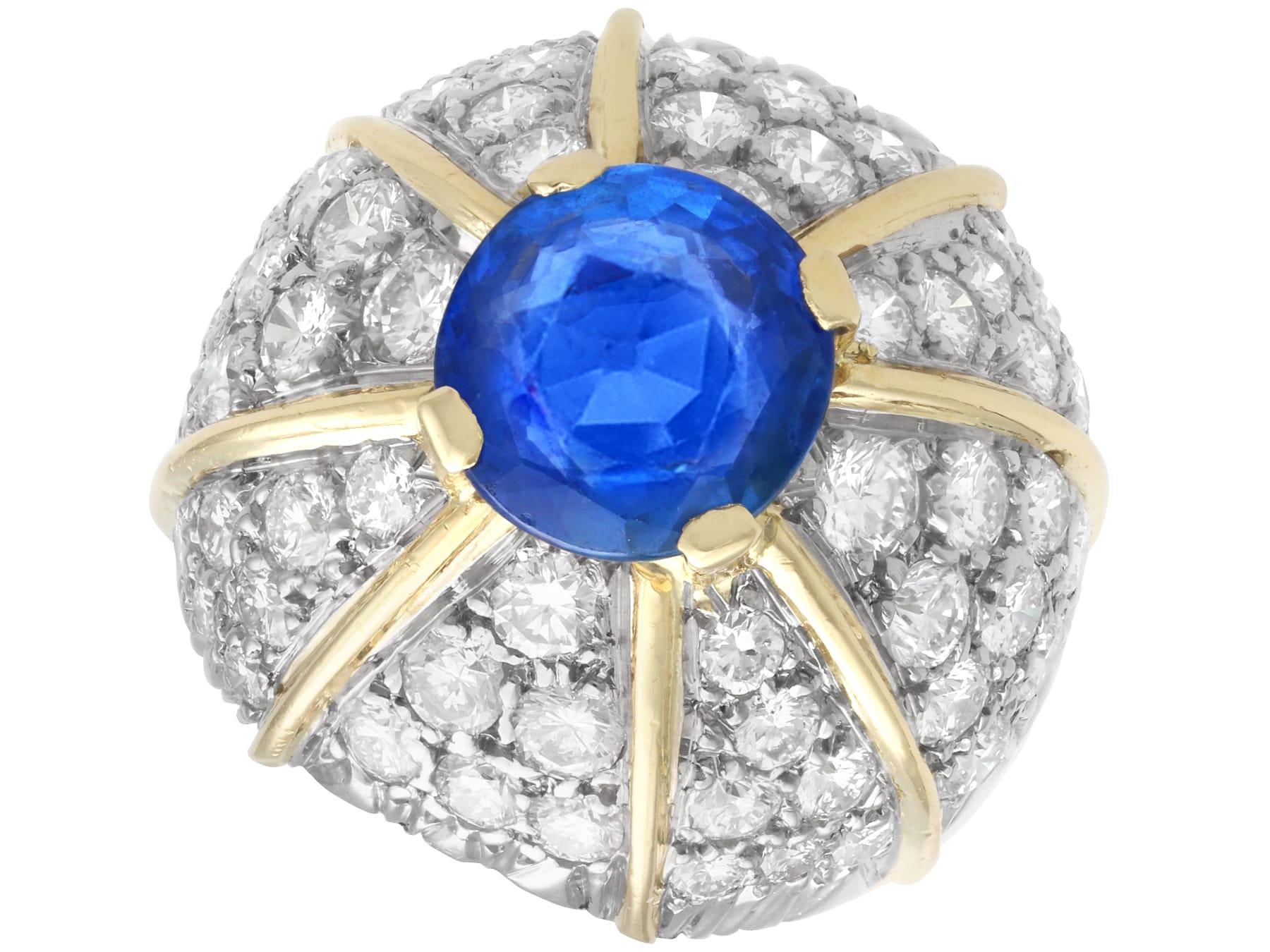 2.83 Carat Burmese Sapphire 3.05 Carat Diamond, 18k Yellow Gold Bombe Ring