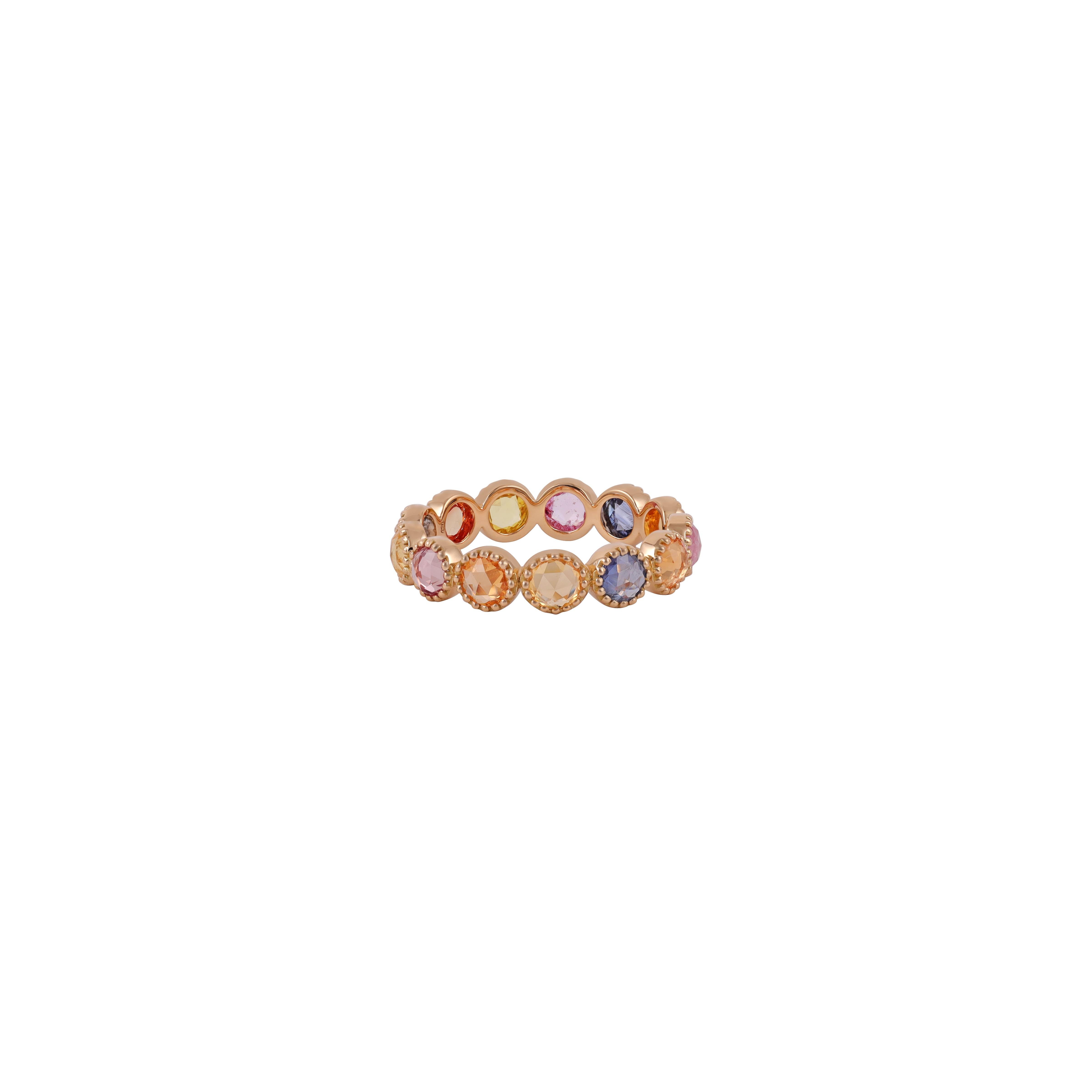 Handcrafted Round Sapphire Band
13 Round Sapphire - 2.83 CTs
18 Karat yellow Gold - 2.64 Grams

Custom Services
Resizing is available.
Request Customization