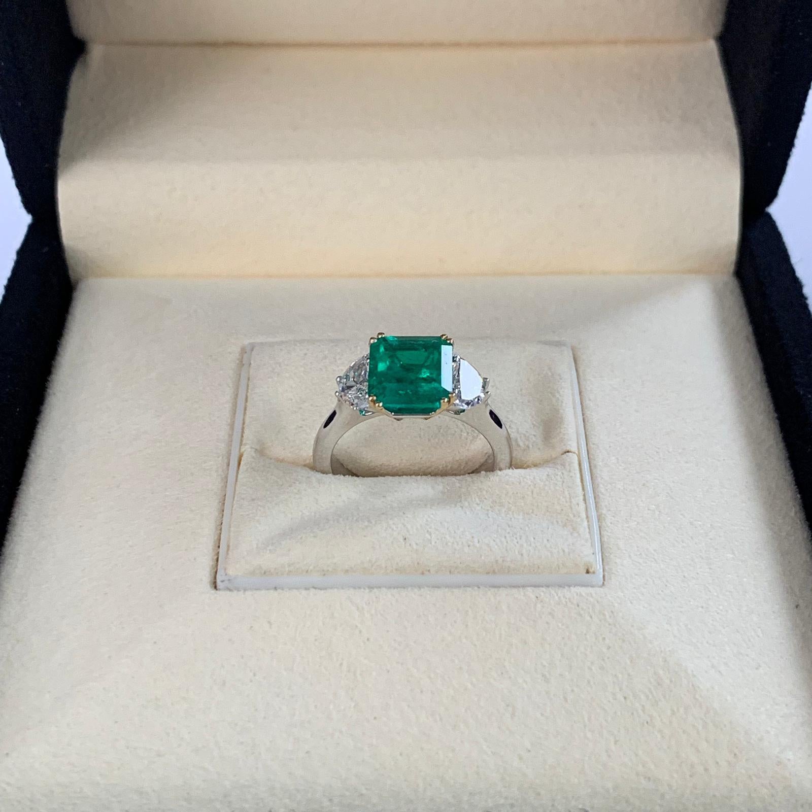 Emerald Cut 2.83 Carat Colombian Emerald and Diamond Ring