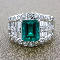 2.83 Carat Gem Colombian Emerald Diamond Platinum Ring, GIA Certified