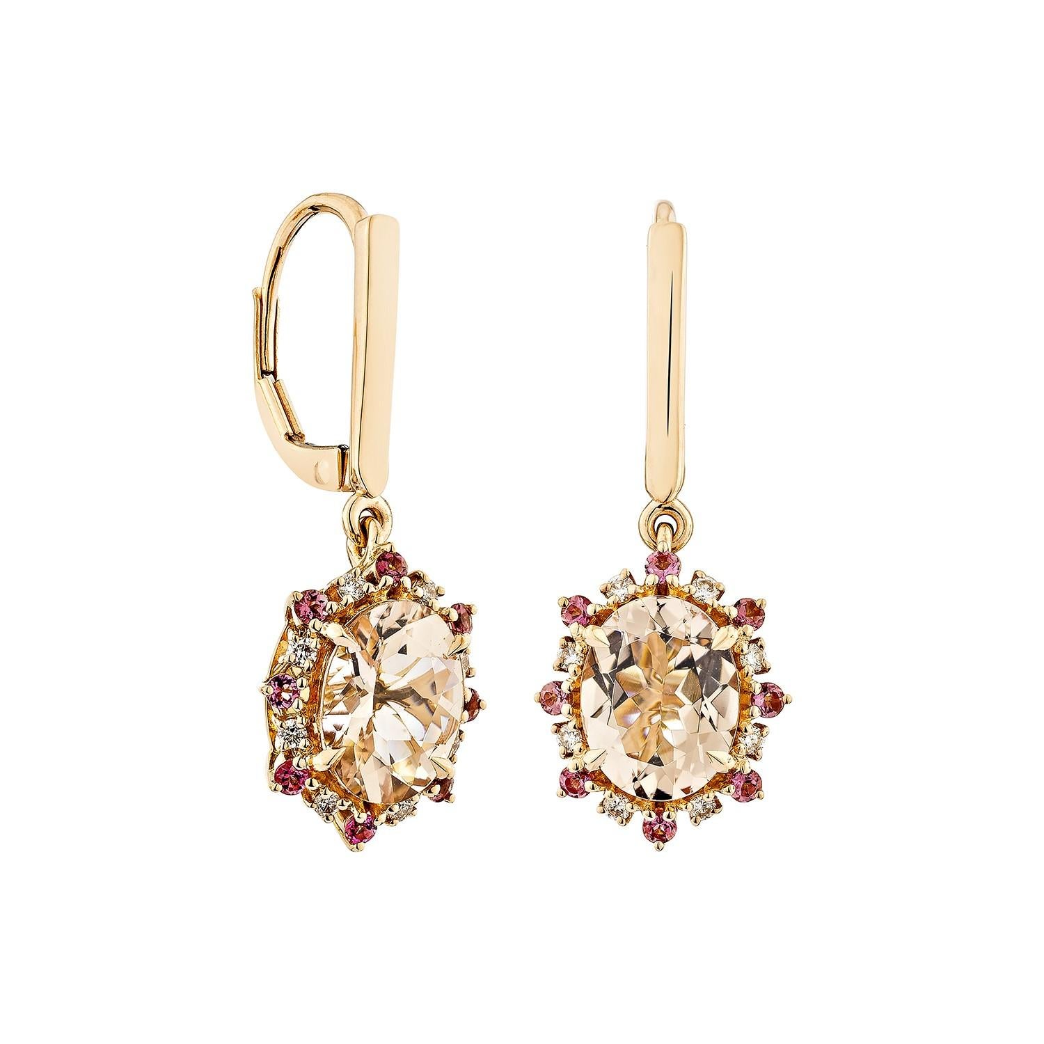 This collection includes a range of Morganite, which is a symbol of love and relationships, making it an excellent choice for a variety of applications. Accented with White Diamonds this Earing is made in Rose Gold and present a classic yet elegant