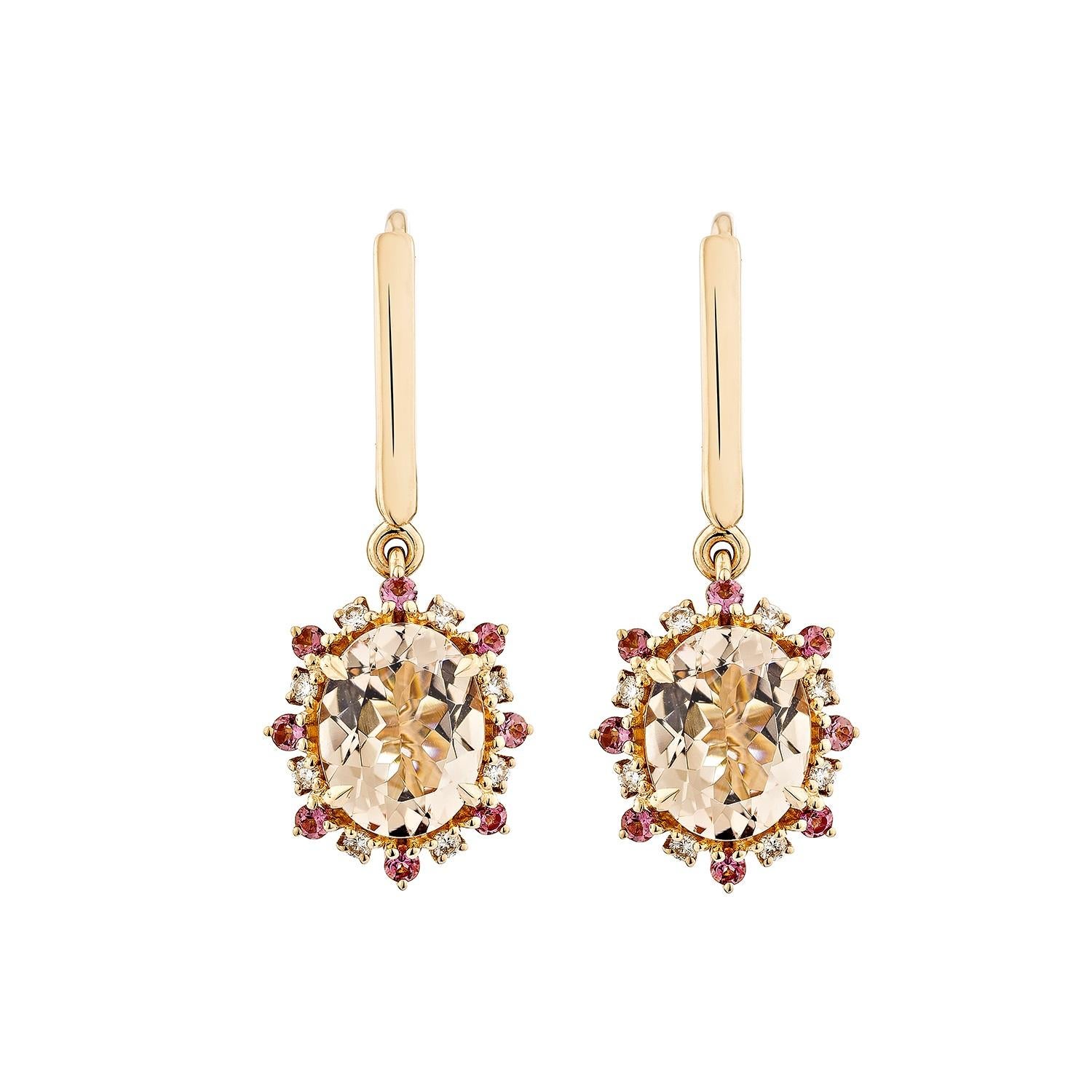 Contemporary Sunita Nahata 2.83 Carat Morganite Earring in 18KRG with Tourmaline & Diamond. For Sale