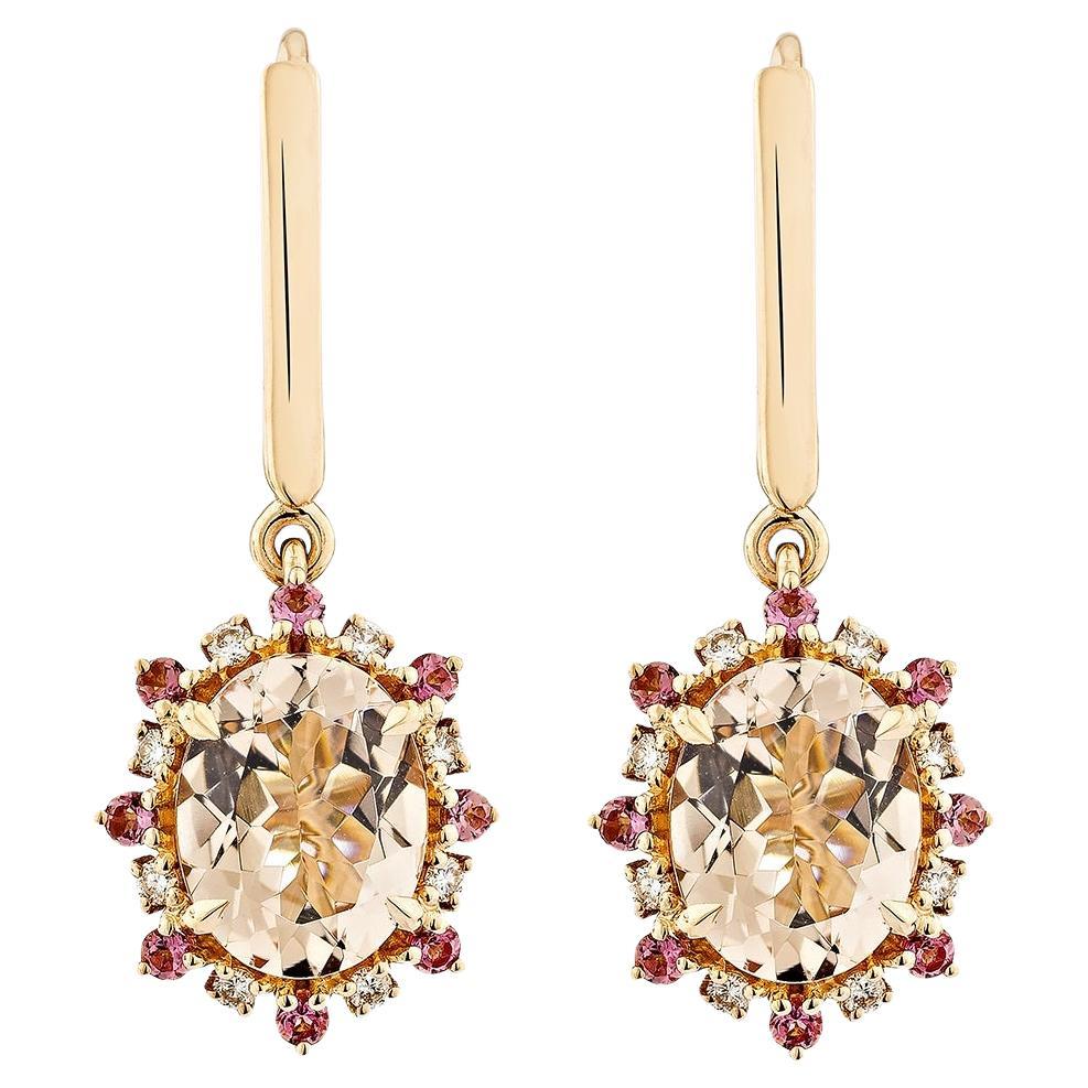 Sunita Nahata 2.83 Carat Morganite Earring in 18KRG with Tourmaline & Diamond. For Sale