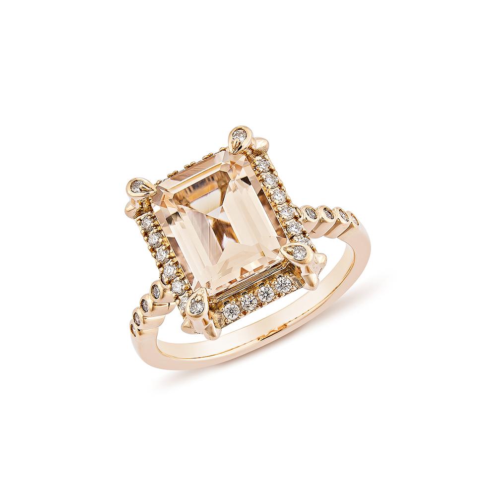Contemporary 2.83 Carat Morganite Fancy Ring in 18Karat Rose Gold with White Diamond.    For Sale