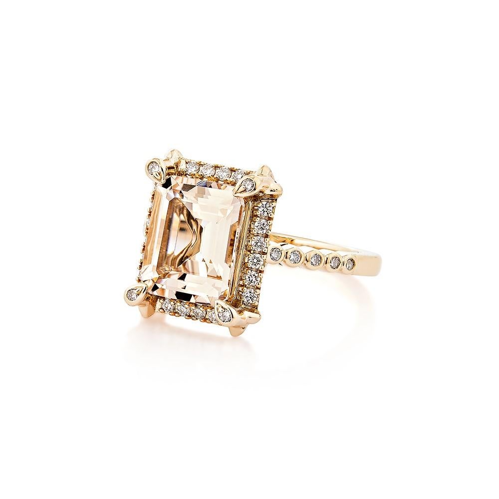 Octagon Cut 2.83 Carat Morganite Fancy Ring in 18Karat Rose Gold with White Diamond.    For Sale