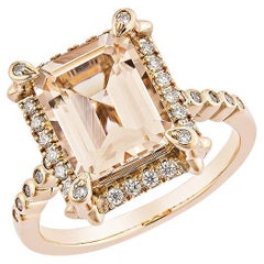 2.83 Carat Morganite Fancy Ring in 18Karat Rose Gold with White Diamond.   