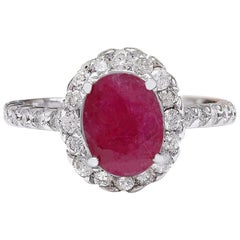 Ruby Diamond Ring In 14 Karat Solid White Gold
