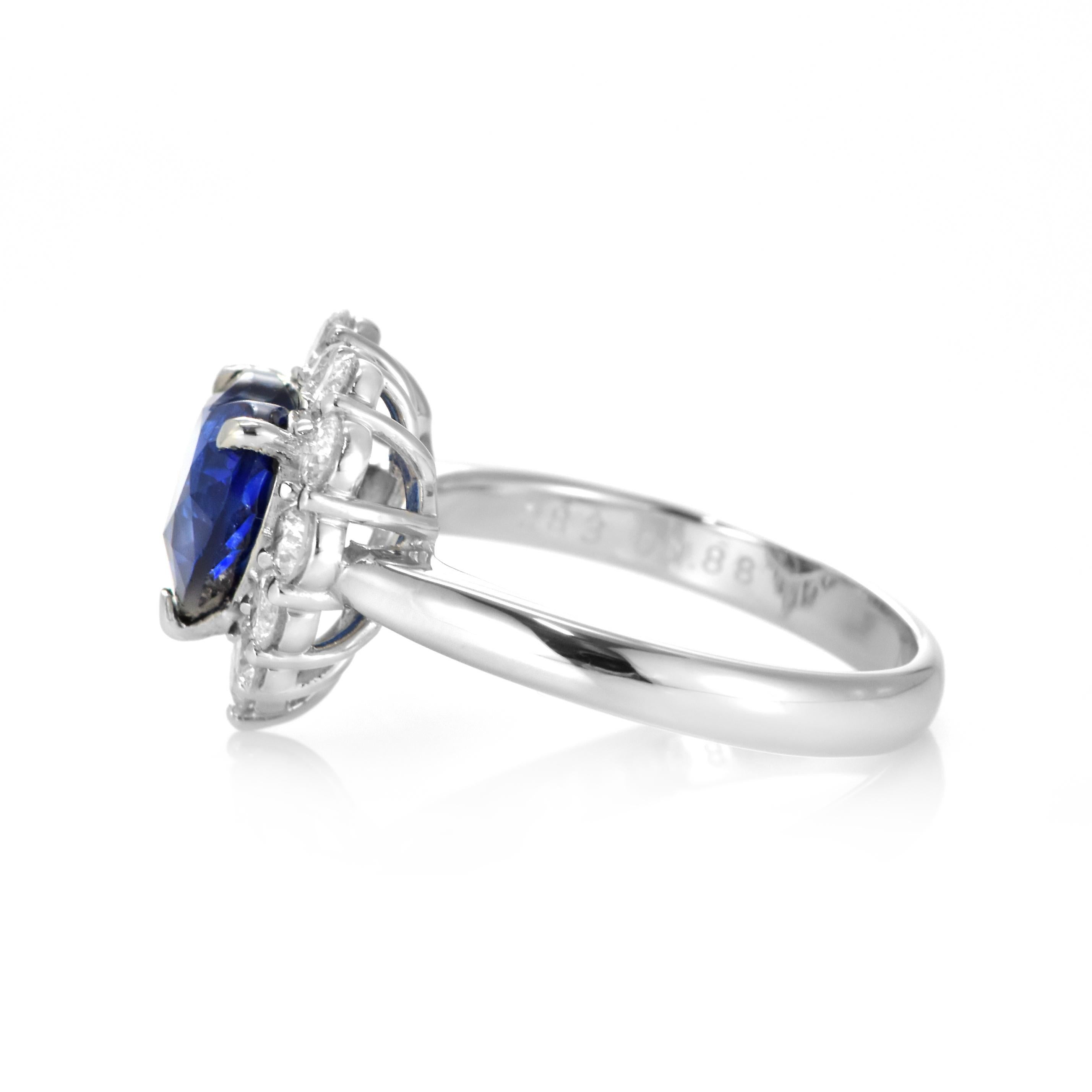 Heart Cut 2.83 Carat Natural Sapphire and Diamond Ring Made in Platinum For Sale