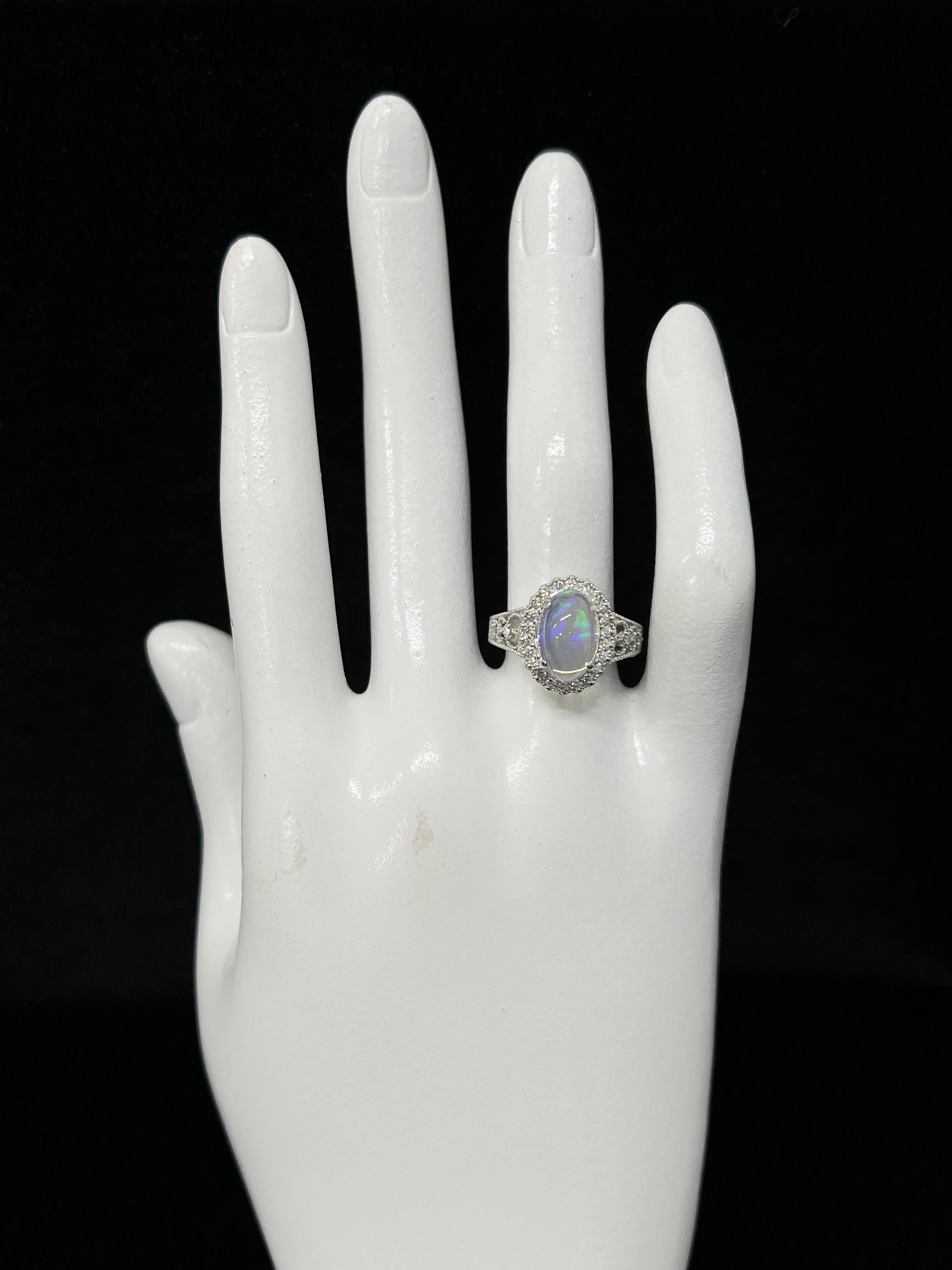 Women's 2.83 Carat Natural Water Opal and Diamond Cocktail Ring Made in Platinum For Sale