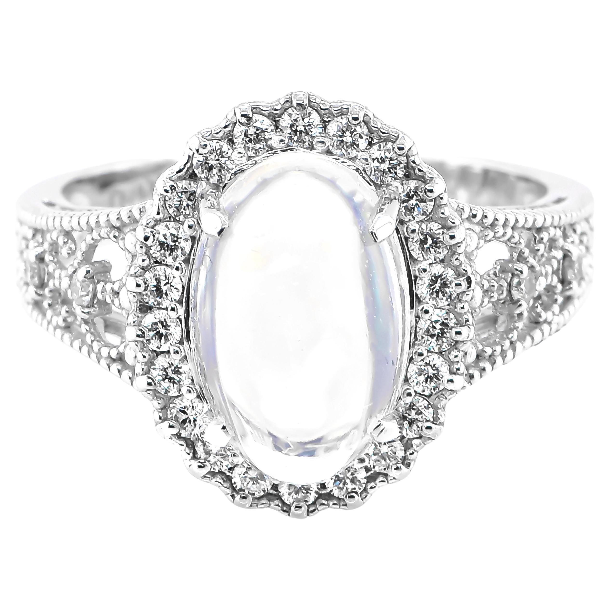 2.83 Carat Natural Water Opal and Diamond Cocktail Ring Made in Platinum
