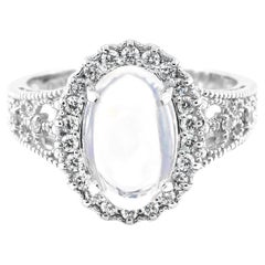 2.83 Carat Natural Water Opal and Diamond Cocktail Ring Made in Platinum