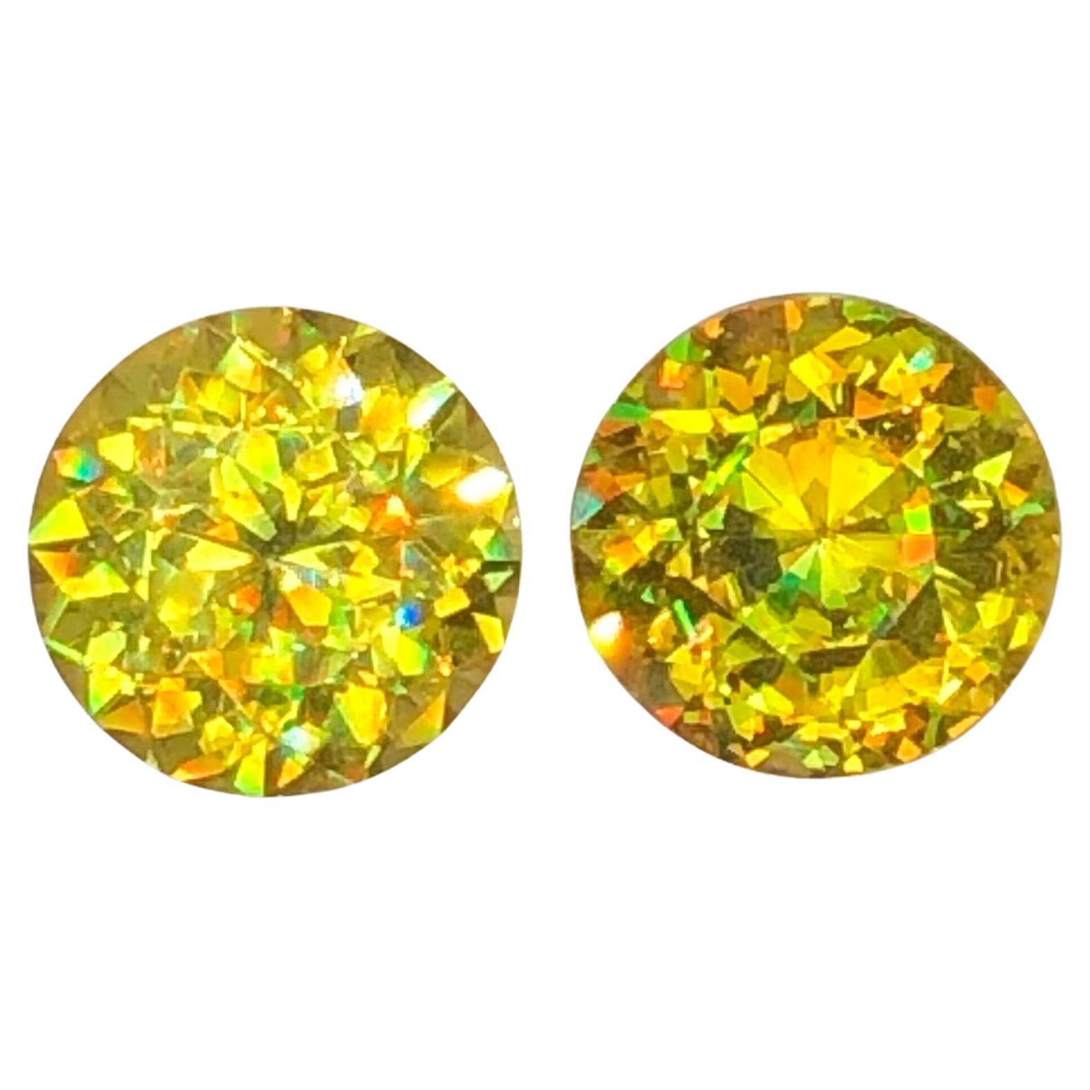 2,83 carati di sfene di fuoco giallo naturale (titanite) taglio rotondo, coppia di gemme sfuse