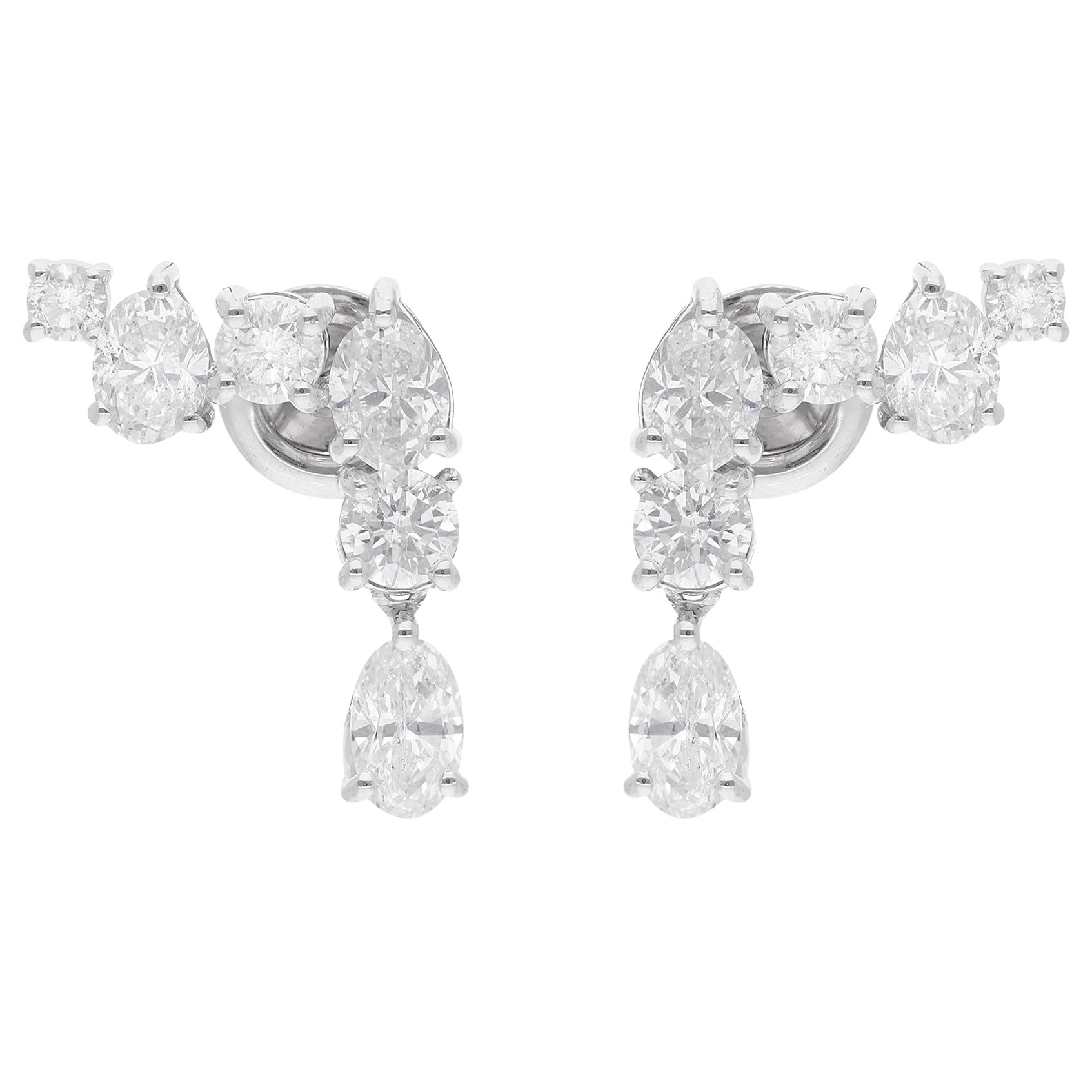 2.83 Carat Oval 
Round Diamond Earrings 14 Karat White Gold Handmade Jewelry