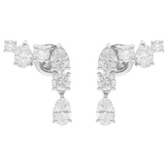 2.83 Carat Oval 
Round Diamond Earrings 14 Karat White Gold Handmade Jewelry