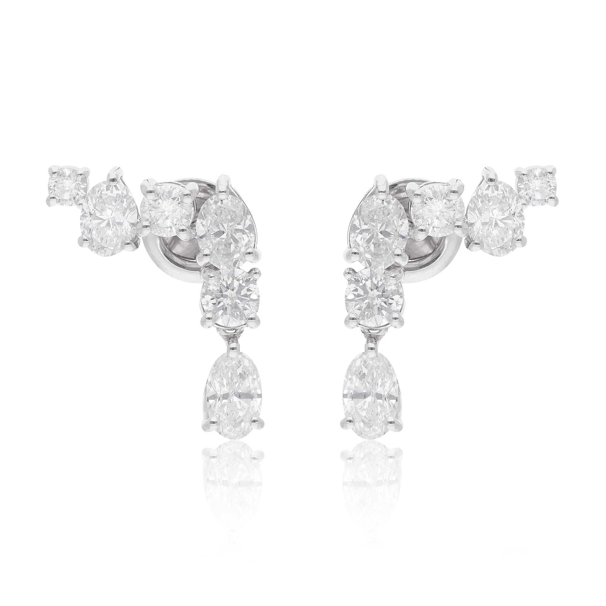 Orecchini di diamanti ovali e rotondi da 2,83 carati in oro bianco 14 carati Gioielli fatti a mano