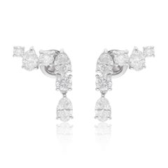Orecchini di diamanti ovali e rotondi da 2,83 carati in oro bianco 14 carati Gioielli fatti a mano