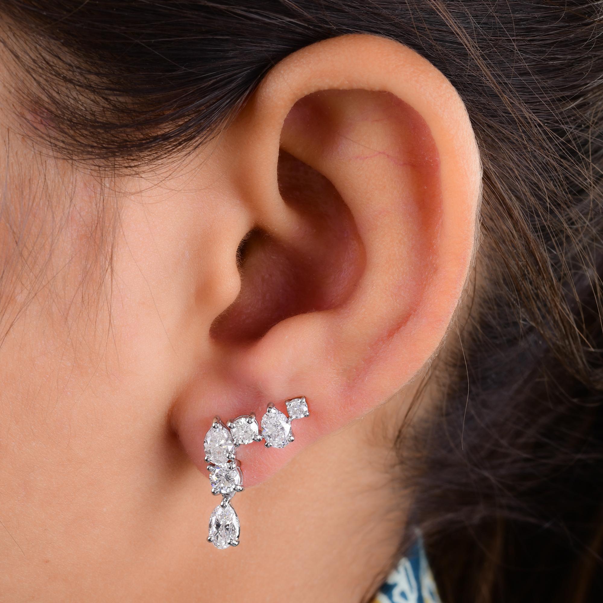 Modern 2.83 Carat Oval & Round Diamond Earrings 14 Karat White Gold Handmade Jewelry For Sale