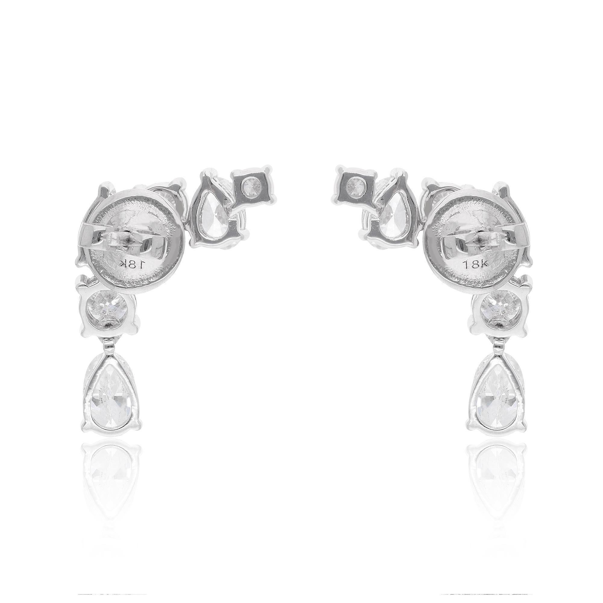Oval Cut 2.83 Carat Oval & Round Diamond Earrings 14 Karat White Gold Handmade Jewelry For Sale