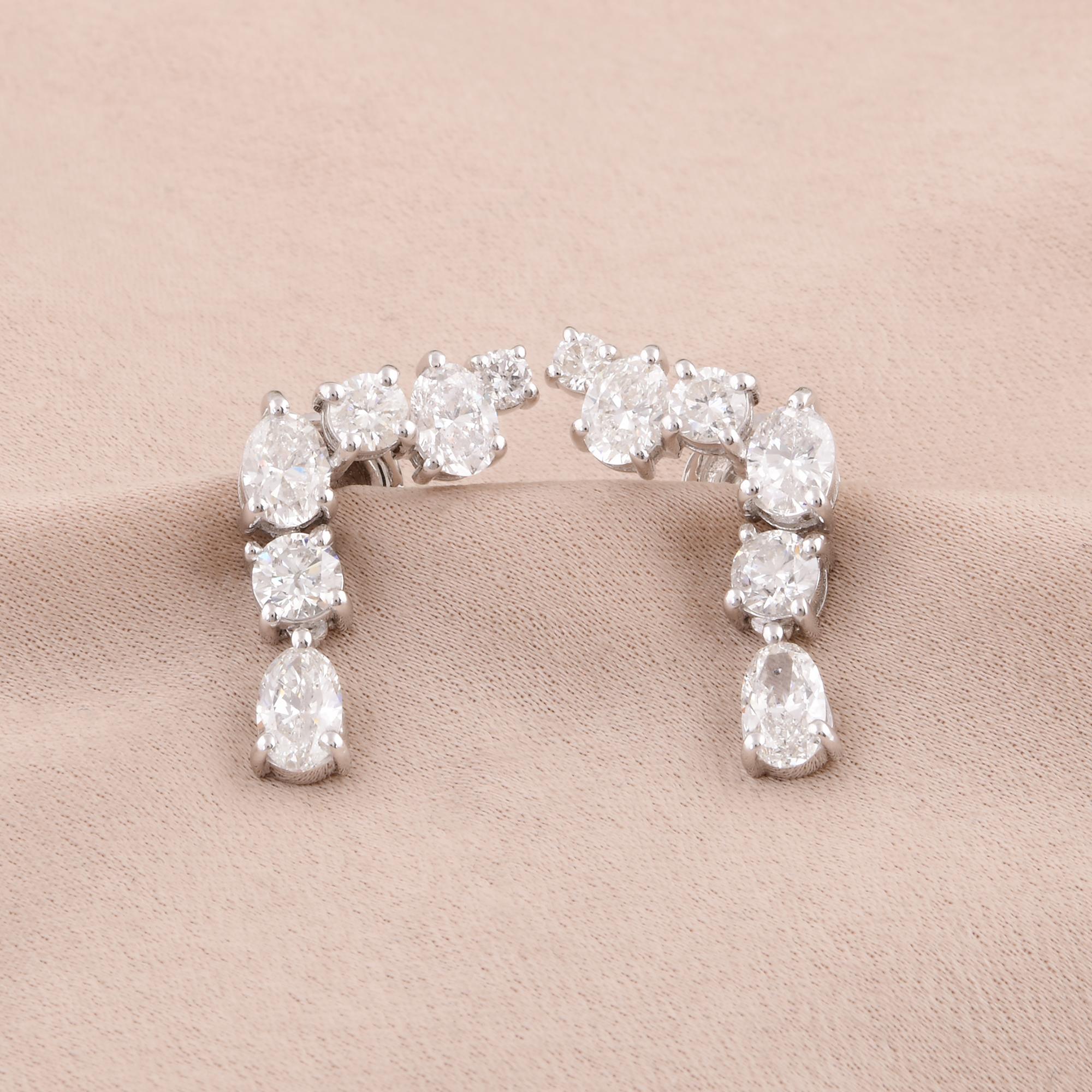 Women's 2.83 Carat Oval & Round Diamond Earrings 14 Karat White Gold Handmade Jewelry For Sale