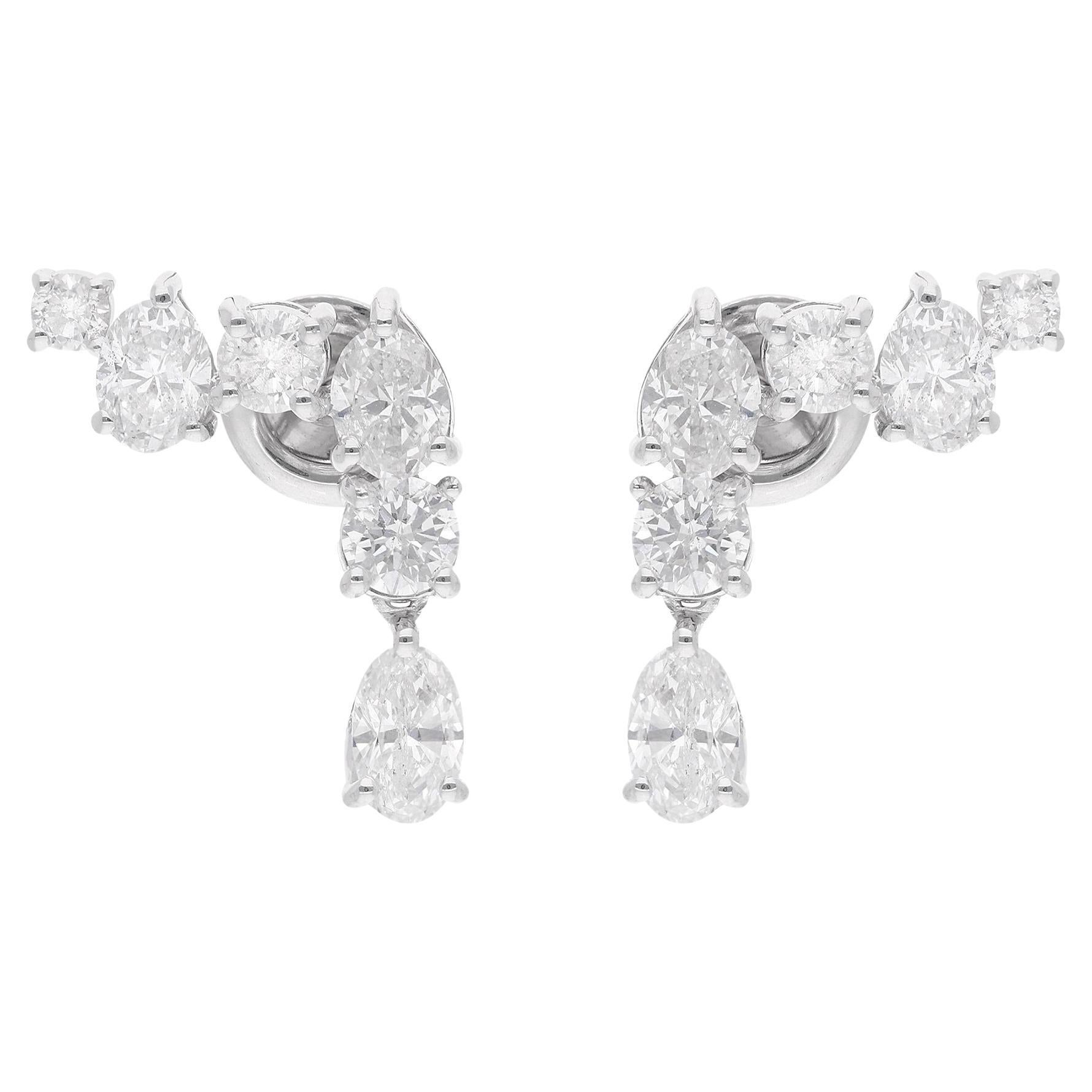 2.83 Carat Oval & Round Diamond Earrings 14 Karat White Gold Handmade Jewelry