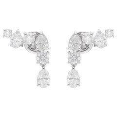 2.83 Carat Oval & Round Diamond Earrings 14 Karat White Gold Handmade Jewelry