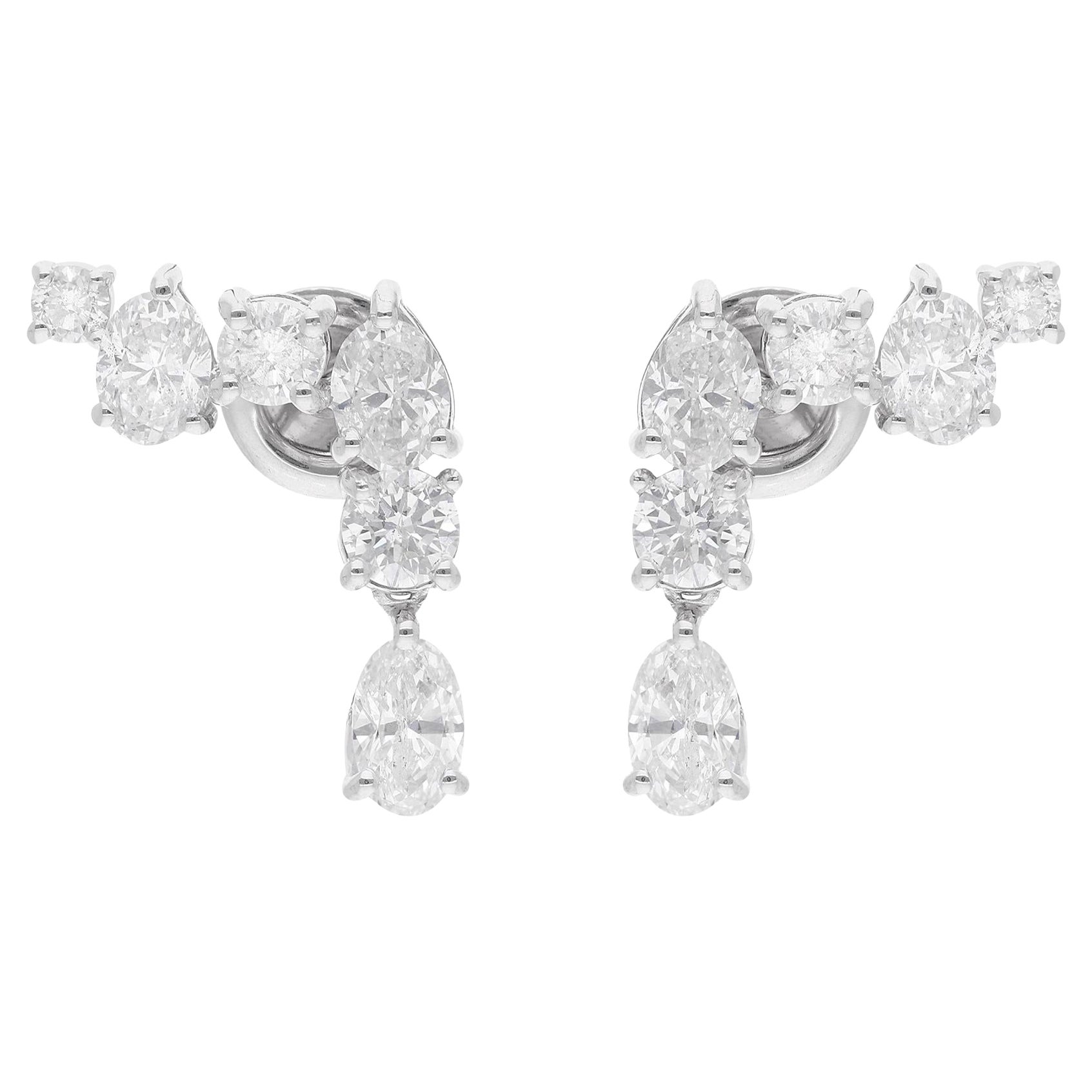 2.83 Carat Oval & Round Diamond Earrings 18 Karat White Gold Handmade Jewelry