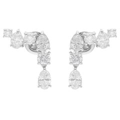 2.83 Carat Oval & Round Diamond Earrings 18 Karat White Gold Handmade Jewelry