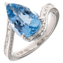 2.83-carat Pear Shaped Aquamarine Baguette and Round Diamond Dress Ring