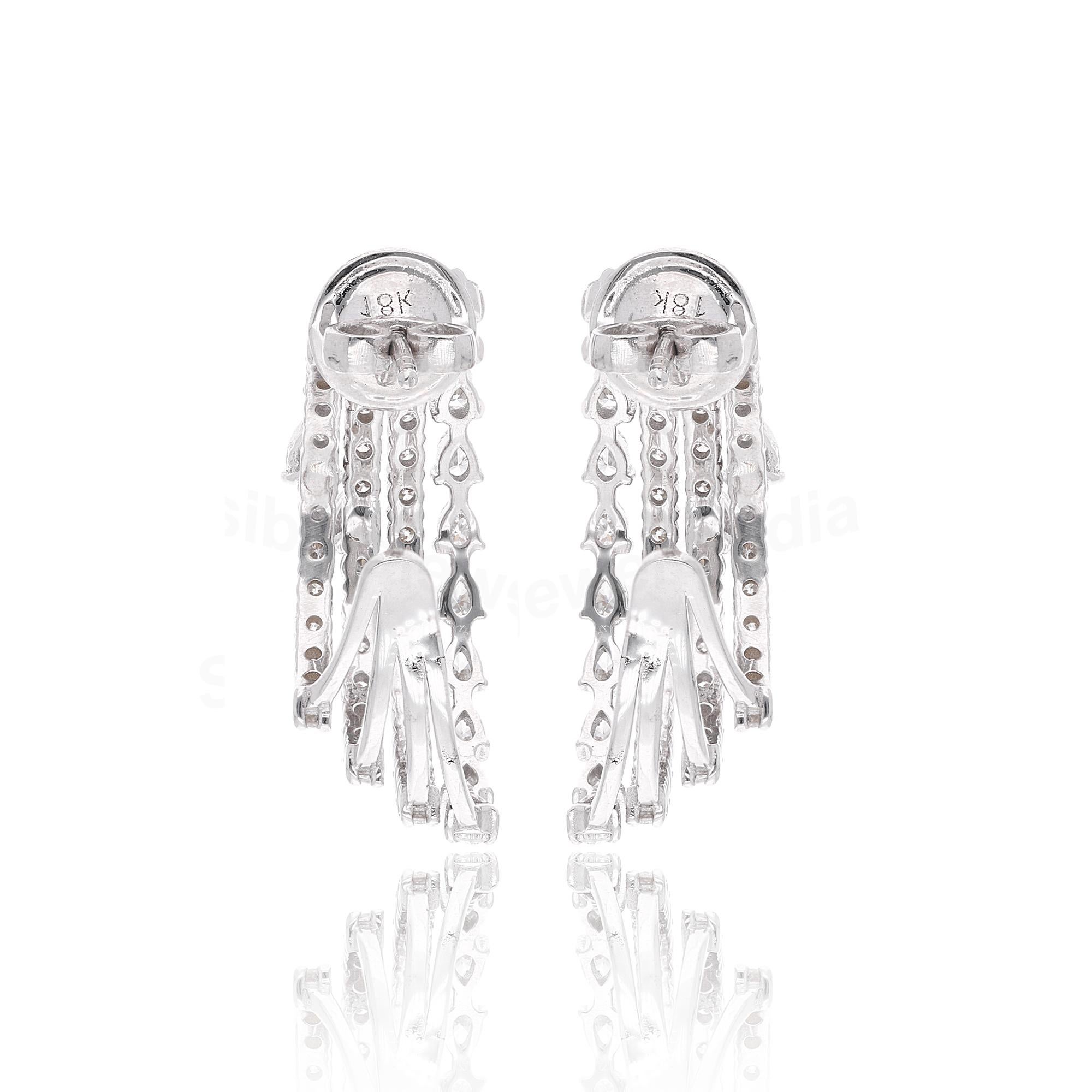 Women's 2.83 Carat SI/HI Pear and Round Diamond Multi Layer Earrings 18 Karat White Gold For Sale