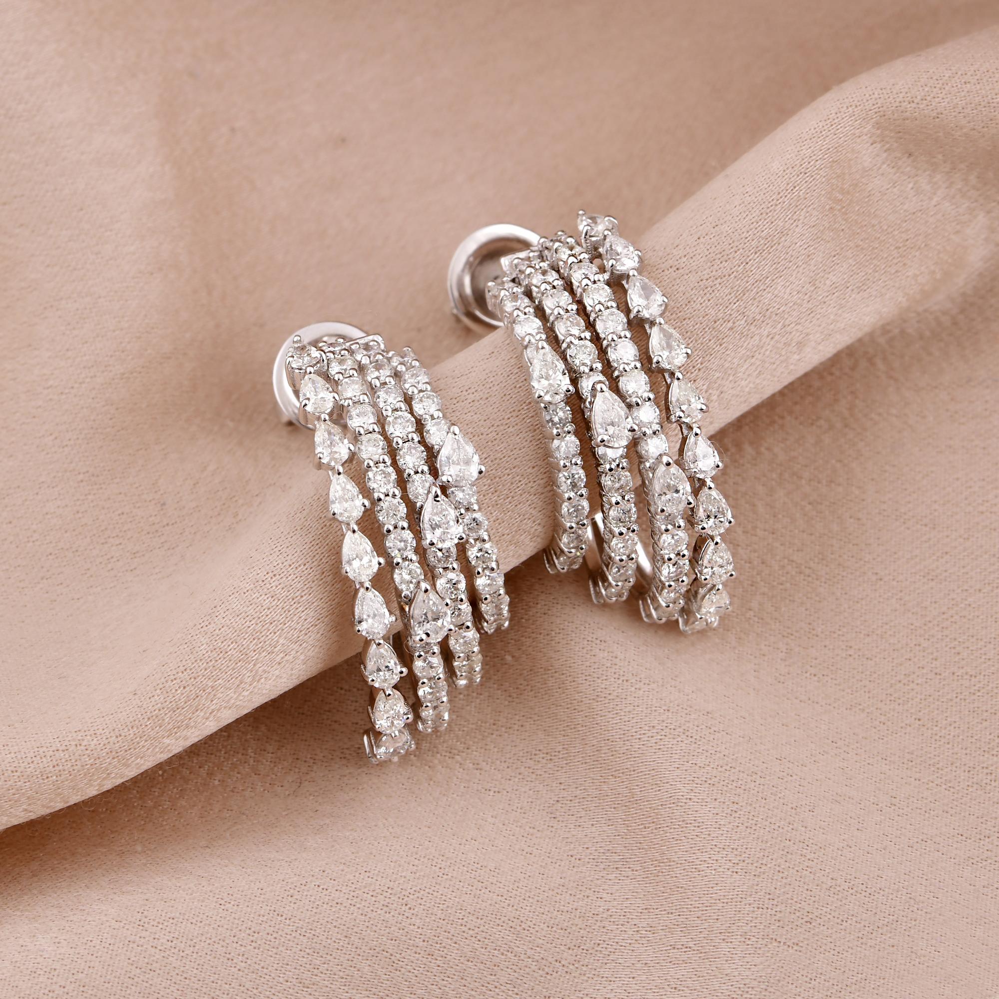 Modern 2.83 Carat SI/HI Pear and Round Diamond Multi Layer Earrings 18 Karat White Gold For Sale