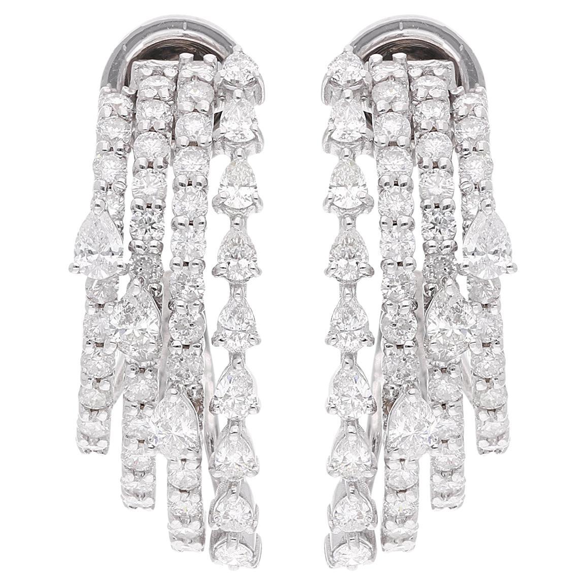 2.83 Carat SI/HI Pear and Round Diamond Multi Layer Earrings 18 Karat White Gold For Sale
