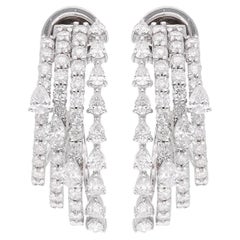 Boucles d'oreilles multi-couches en or blanc 18 carats avec diamants ronds et poire de 2,83 carats SI/HI